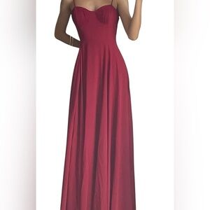 NWT Lulus Cause for Commotion Red Pleated Bustier Maxi Dress Side Slit W…